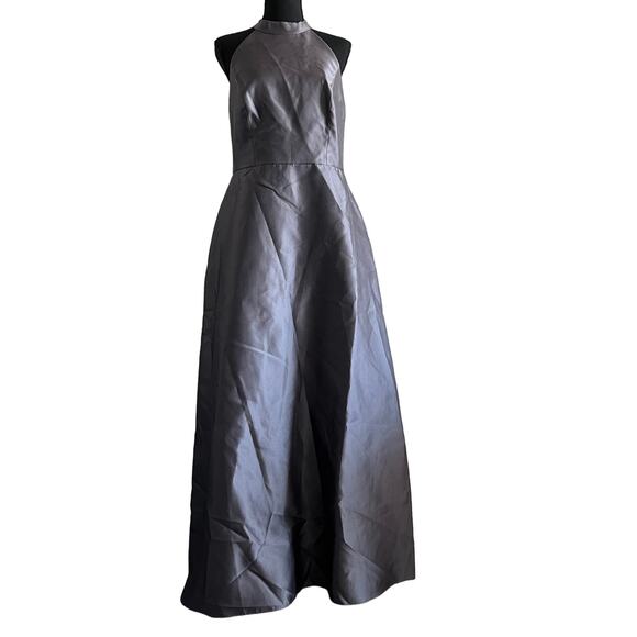 Alfred Sung Dress Size 14 Satin Twill Halter Neck Gown Caviar Gray D772 - Picture 1 of 15